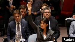 Nikki Haley, ambassadeur des États-Unis auprès des Nations Unies, lors d'une réunion du Conseil de sécurité au siège des l'ONU, à New York le 1er juin 2018.