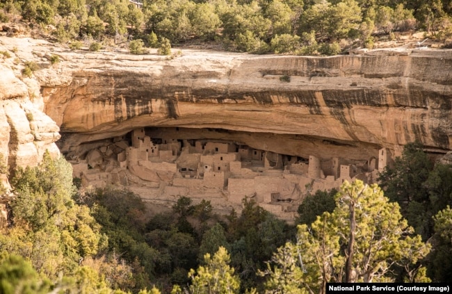 A view of the Cliff Palace cliff dwelling at Mesa Verde National Park