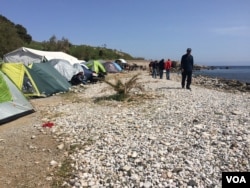 This beach camp in Lesbos, Greece, is expected to be cleared by authorities in the coming days. Some residents say they will not go to the main camp, where they will be locked inside, April 4, 2016. (H. Murdock/VOA)