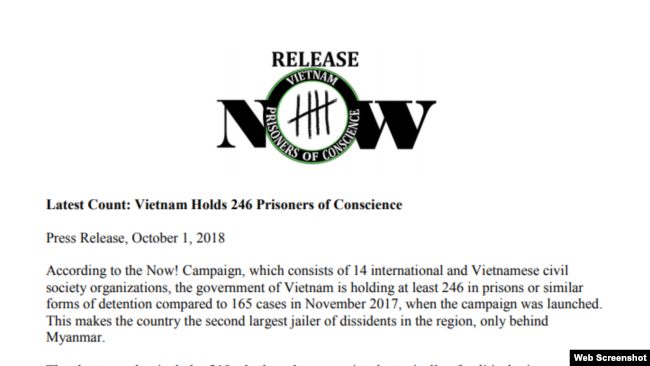 Thông cáo của Now Campain! việc Việt Nam đang giam giữ 246 tù nhân lương tâm. Photo dvov.org