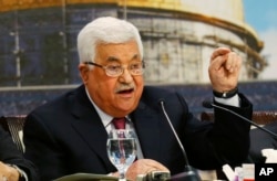 FILE - Palestinian President Mahmoud Abbas speaks during a meeting of the Palestinian National Council at his headquarters in the West Bank city of Ramallah, April 30, 2018.