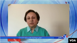 Exiled Iranian Nobel Peace Prize winner Shirin Ebadi speaks to VOA Persian's NewsHour show on March 13, 2017. (Photo: M. Lipin / VOA)