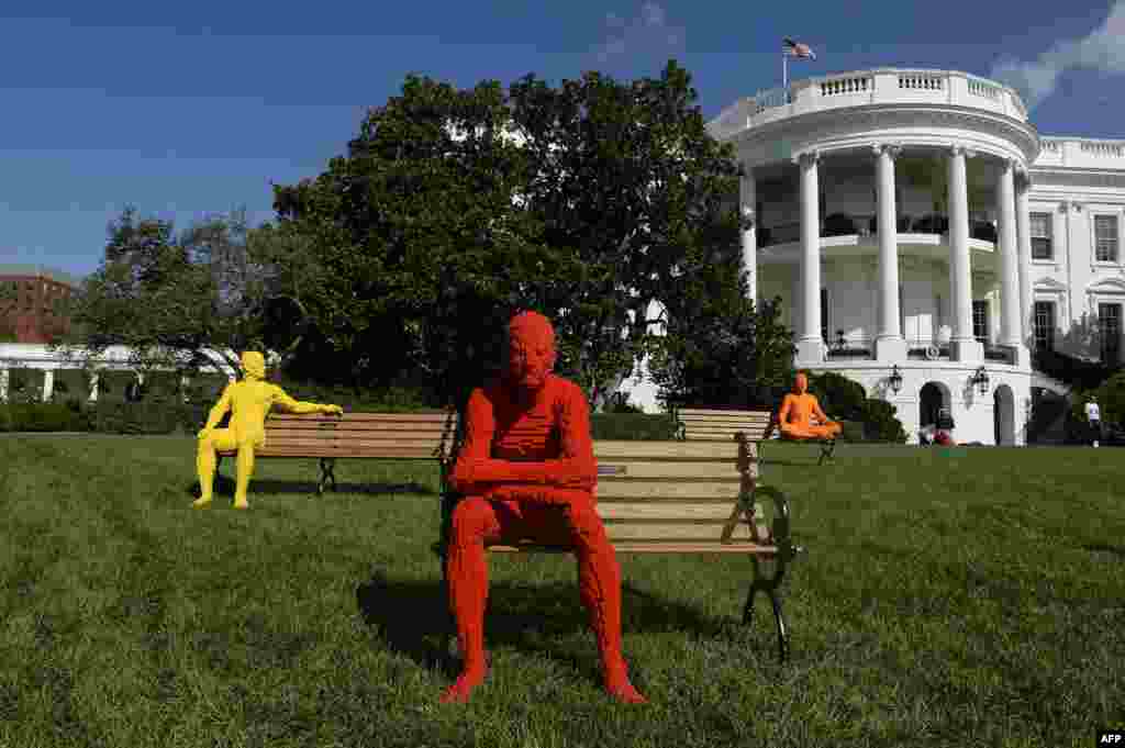 &quot;The Park People Series&quot; by artist Nathan Sawaya is seen on the South Lawn of the White House during the &quot;South By South Lawn&quot;, SXSL festival in Washington, D.C.