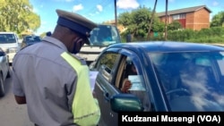 A policeman checking documents of a driver ...