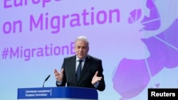 European Commissioner for Migration and Home Affairs Dimitris Avramopoulos addresses a news conference at the EU Commission headquarters in Brussels, Belgium, March 2, 2017. 
