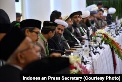 Pertemuan trilateral ini merupakan bagian dari komitmen dan upaya Indonesia mengedepankan peran para ulama ujar Presiden Jokowi dalam pembukaan Konferensi Ulama Trilateral di Istana Kepresidenan Bogor, hari Jumat (11/5) (Courtesy: Indonesian Press Secreta