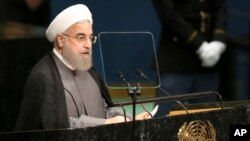 Hassan Rouhani, president of Iran, speaks during the 71st session of the United Nations General Assembly at U.N. headquarters in New York, Sept. 22, 2016.