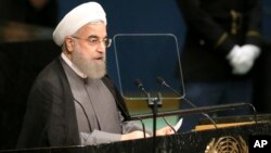 Presiden Iran Hassan Rouhani menyampaikan pidato pada Sidang Umum PBB hari Kamis (22/9).