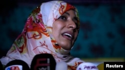 Airport officials barred Yemeni activist and Nobel Peace Prize winner Tawakul Karman, seen here at a protest camp in Sanaa on April 18, 2013, from entering Egypt. 