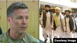 အမေရိကန်တပ် အကြီးအကဲ ဗိုလ်ချုပ်ကြီး Scott Miller (ဝဲ) နှင့် တာလီဘန် ကိုယ်စားလှယ်အဖွဲ့။
