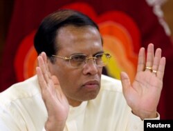 FILE - Sri Lanka's President Maithripala Sirisena speaks during a meeting with Foreign Correspondents Association at his residence in Colombo, Sri Lanka, Nov. 25, 2018.