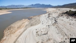 This file photo shows the Theewaterskloof Dam, a key source of water supply to Cape Town, South Africa, on April 16, 2017.