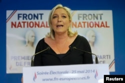 FILE - Marine Le Pen, France's National Front political party chief.