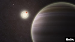 An artist's illustration of PH1, a planet discovered by volunteers from the Planet Hunters citizen science project. PH1, shown in the foreground, is the first reported case of a planet orbiting a double-star that, in turn, is orbited by a second distant p