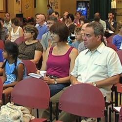 An interfaith meeting in a high school in Kensington, Maryland