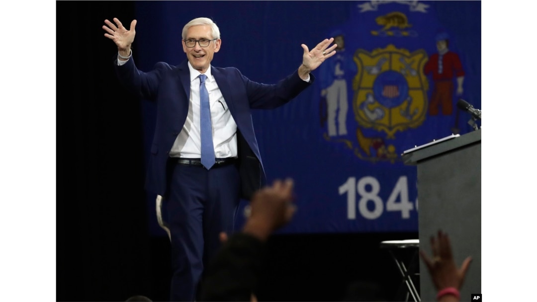 FILE - Wisconsin Democratic candidate for governor Tony Evers speaks at a rally in Milwaukee, Oct. 26, 2018.