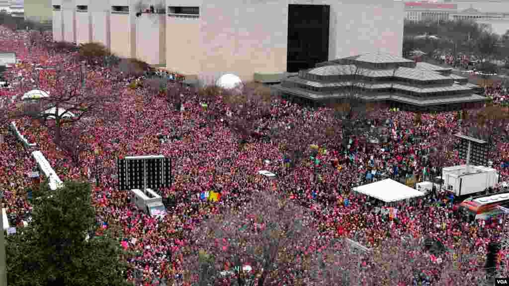 View of the Women's March on Washington from the roof of the Voice of America building in Washington, D.C. January 21, 2017 (B. Allen / VOA)