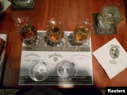 FILE - A whiskey tasting station is seen at the Jack Daniel's distillery in Lynchburg, Tennessee, May 10, 2011.