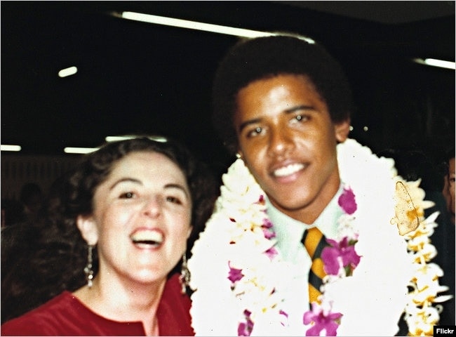 Barack Obama with his mother at his high school graduation