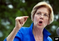 FILE - Sen. Elizabeth Warren, D-Mass., delivers a speech in Berryville, Va., July 24, 2017. She said on June 7, 2018, that "states like Massachusetts have put a lot of work into implementing common-sense marijuana regulations — and they have the right to enforce their own marijuana policies."