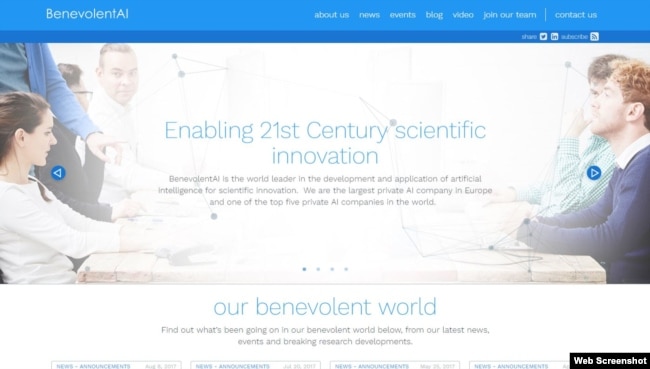 A view of BenevolentAI's home page.