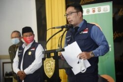 Gubernur Jabar Ridwan Kamil dalam konferensi pers di Markas Kodam III/Siliwangi, Kota Bandung, Senin (13/7). (Foto: Humas Jabar)