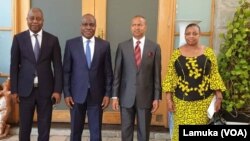(G-D) Adolphe Muzito, Martin Fayulu, Moïse Katumbi na Eve Bazaiba na bokutani ya Lamuka ma Lubumbashi, Haut-Katanga, 30 juillet 2019. (Lamuka)