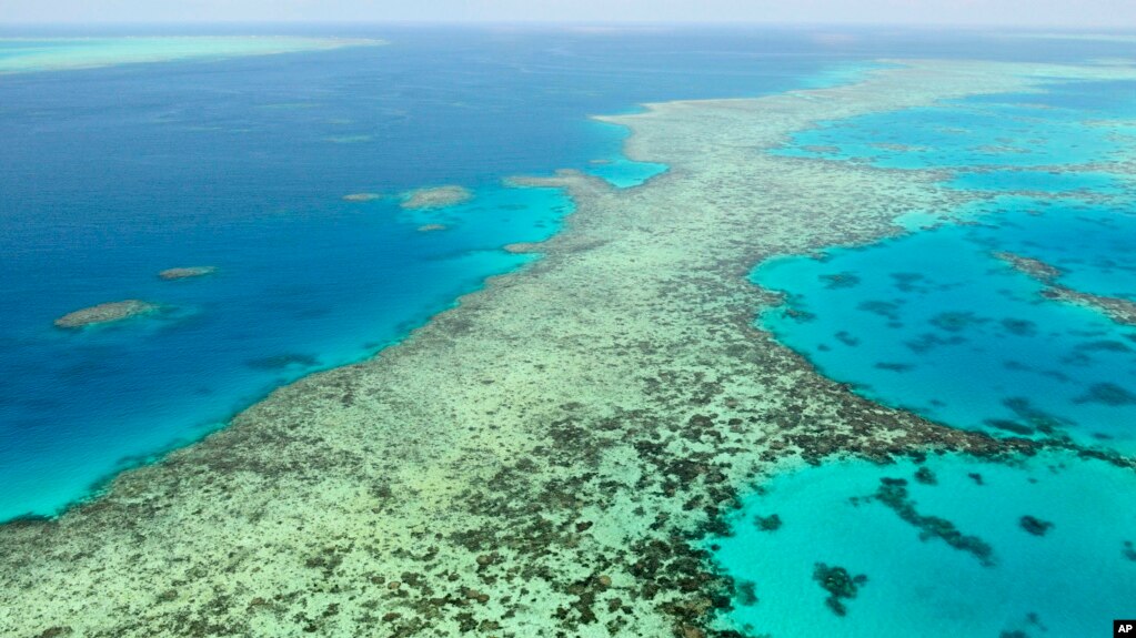 This aerial photos shows the Great Barrier Reef in Australia on Dec. 2, 2017. (Kyodo News via AP)