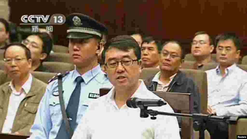 Former police chief Wang Lijun speaks during a court hearing in Chengdu, China, in this still image taken from CCTV video, Sept. 18, 2012. 