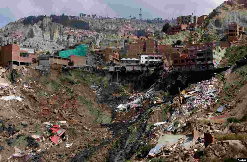 The remains of houses destroyed in a landslide are seen in La Paz, Bolivia, May 1, 2019.