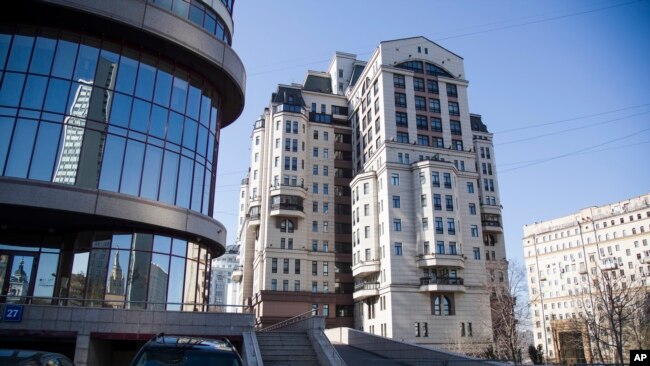俄罗斯的欧洲金融莫斯科人民银行大楼。(2018年4月24日)