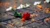 FILE - Flowers lie at the site where Avijit Roy was attacked and killed, in Dhaka, Bangladesh on Feb. 27, 2015. Roy, a prominent Bangladeshi-American blogger, known for speaking out against religious fundamentalism was hacked to death in the streets of Bangladesh's capital as he walked with his wife, police said Friday.