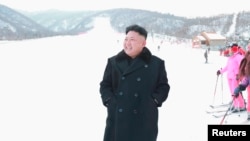 North Korean leader Kim Jong Un visits the newly built ski resort in the Masik Pass region, in this undated photo released by North Korea's Korean Central News Agency (KCNA) in Pyongyang, North Korea, Dec. 31, 2013. 