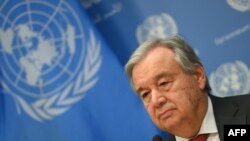 Sekretaris Jenderal Perserikatan Bangsa-Bangsa Antonio Guterres berbicara selama konferensi pers di Markas Besar Perserikatan Bangsa-Bangsa pada 4 Februari 2020 di New York City. (Foto: AFP/Angela Weiss)