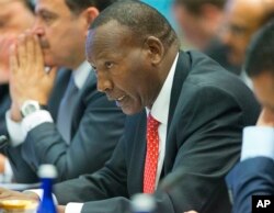 FILE - Joseph ole Nkaissery, Cabinet Secretary for Interior and Coordination of National Government for Kenya speaks at the Countering Violent Extremism (CVE) Summit, Feb. 19, 2015, at the State Department in Washington.