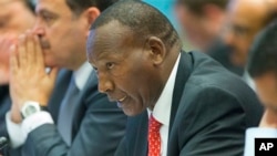 FILE - Joseph ole Nkaissery, Cabinet Secretary for Interior and Coordination of National Government for Kenya speaks at the Countering Violent Extremism (CVE) Summit, Feb. 19, 2015, at the State Department in Washington. 