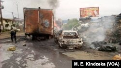 Wreckage of vehicles at Mile 16, Bolifamba, a neighborhood in the southwestern town of Buea, Cameroon, Sept. 11, 2018.