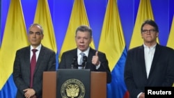 Colombia's President Juan Manuel Santos speaks during a news conference in Bogota, Colombia, March 12, 2018. 