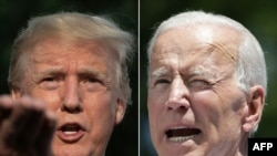 Kombinasi gambar-gambar yang dibuat pada 11 Juni 2019 ini menunjukkan Presiden AS Donald Trump pada 2 Juni 2019, dan mantan wakil presiden AS Joe Biden di Philadelphia, Pennsylvania, pada 18 Mei 2019. (Foto: Jim Watson dan Dominick Reuters/AFP)