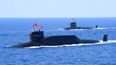 Tư liệu- Một tàu ngầm Type 094A lớp Jin trang bị tên lửa đạn đạo của Quân Giải phóng Nhân dân Trung Quốc ttpmh một cuộc phô trương lực lượng ở Biển Đông, ngày 12/4/2018.