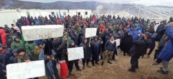 Bihać - Refugees and migrants protesting in camp Lipa during winter time - January 3rd 2021