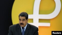 Venezuela's President Nicolas Maduro speaks during the event launching the new Venezuelan cryptocurrency petro in Caracas, Venezuela, Feb. 20, 2017. 