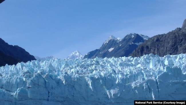 The large ice wall created by the front of a Glacier