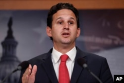 FILE - Sen. Brian Schatz, D-Hawaii, speaks during a news conference on Capitol Hill in Washington, May 24, 2017.