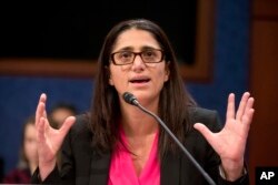 FILE - Dr. Mona Hanna-Attisha speaks on Capitol Hill in Washington during a House Democratic Steering and Policy Committee hearing on the Flint water crisis, Feb. 10, 2016.