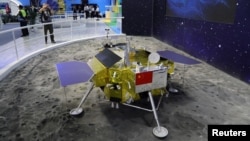 A model of the moon lander for China's Chang'e 4 lunar probe is displayed at the China International Aviation and Aerospace Exhibition, or Zhuhai Airshow, in Zhuhai, Guangdong province, China November 6, 2018.