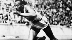 Jesse Owens competes in one of the heats of the 200-meter run at the 1936 Olympic Games in Berlin.