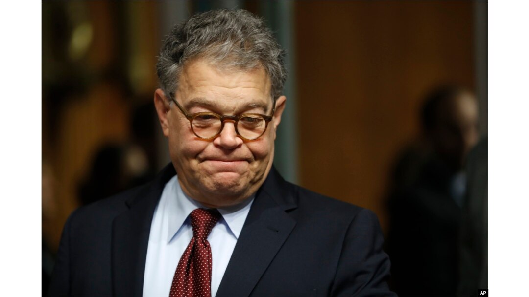 FILE - Senate Judiciary Committee member Sen. Al Franken, D-Minn., arrives on Capitol Hill in Washington, July 12, 2017.