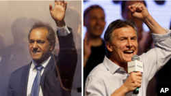 Los dos finalistas: el oficialista Daniel Scioli (izquierda) y el opositor Mauricio Macri.