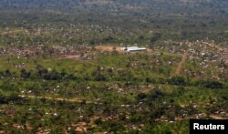 A view from a helicopter shows Imvepi settlement camp, where South Sudanese who fled civil war have been settled, in northern Uganda, June 22, 2017.